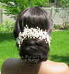 Bridal Porcelain Ceramic Floral Hairpiece, White Flower Bridal Pearl Hair Comb, Boho Wedding Floral Headpiece or Floral Pearl Earrings - KaleaBoutique.com