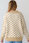 KaleaBoutique Checkered Buttons Collar V Neck Drop Shoulder Sweater - KaleaBoutique.com