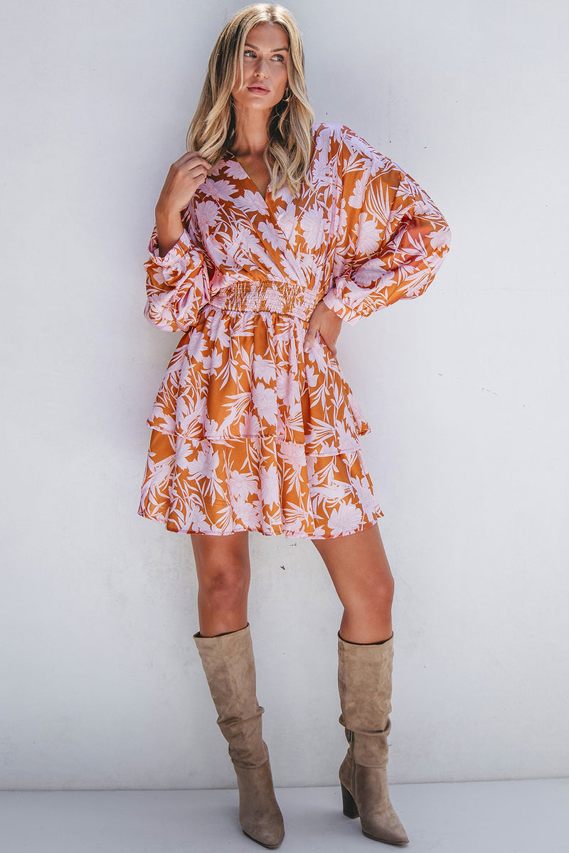 KaleaBoutique Floral Puff Sleeve Smocked Waist Layered Dress - KaleaBoutique.com