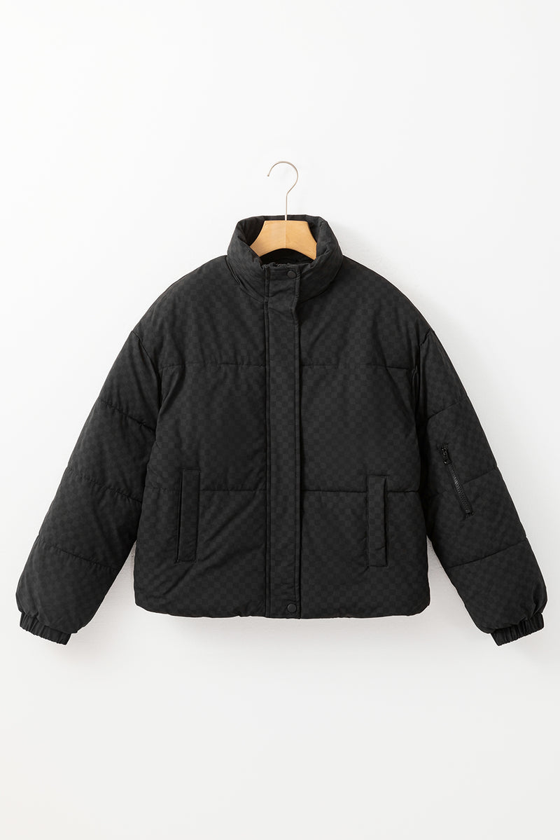 KaleaBoutique Checkerboard Full Zipper Puffer Jacket - KaleaBoutique.com