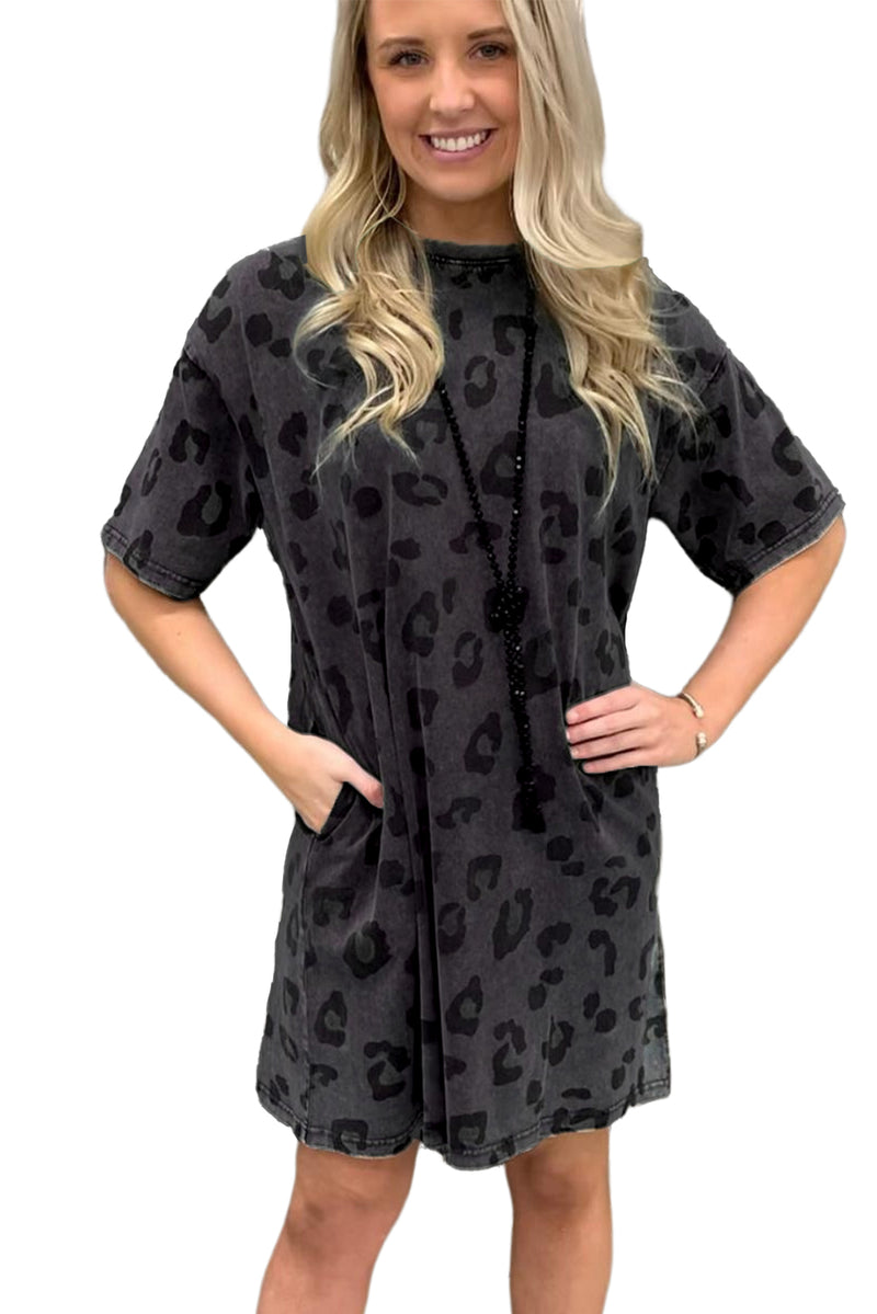 KaleaBoutique Stunning Vintage Washed Leopard T-Shirt Dress with Pockets - KaleaBoutique.com