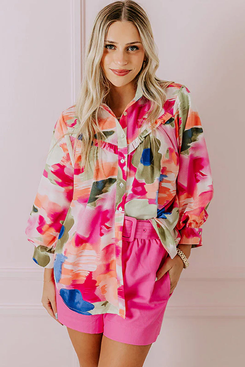 KaleaBoutique Stylish Abstract Print Ruffled Puff Sleeve Shirt - KaleaBoutique.com