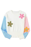 KaleaBoutique Floral Embroidered Colorblock Fuzzy Drop Shoulder Sweater - KaleaBoutique.com