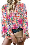 KaleaBoutique Stylish Floral Print Bell Sleeve V Neck Blouse - KaleaBoutique.com