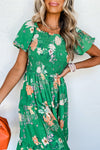 KaleaBoutique Floral Print Bubble Sleeve Smocked Tiered Midi Dress - KaleaBoutique.com