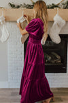 KaleaBoutique Velvet Short Sleeve Shirred Waist Tiered Maxi Dress - KaleaBoutique.com