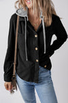 KaleaBoutique Black Hooded Drawstring Pockets Corduroy Shacket - KaleaBoutique.com