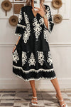 KaleaBoutique Western Geometric Print 3/4 Sleeve Loose Midi Dress - KaleaBoutique.com