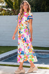 KaleaBoutique Ricrac Trim Flutter Sleeve Buttoned Floral Maxi Dress - KaleaBoutique.com