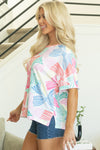 KaleaBoutique Stylish Bowknot Printed Waffle Crewneck Loose Short Sleeve Top - KaleaBoutique.com