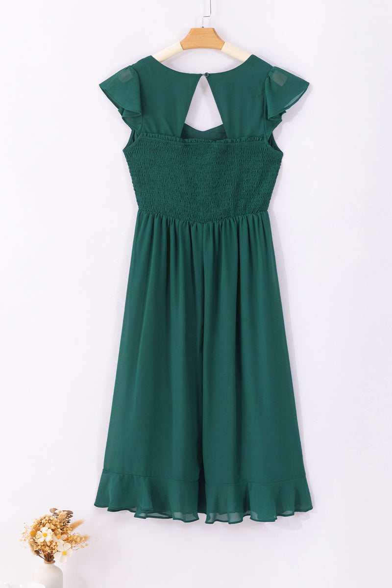 KaleaBoutique Shirred Open Back Sweetheart Neck Ruffled Midi Dress - KaleaBoutique.com