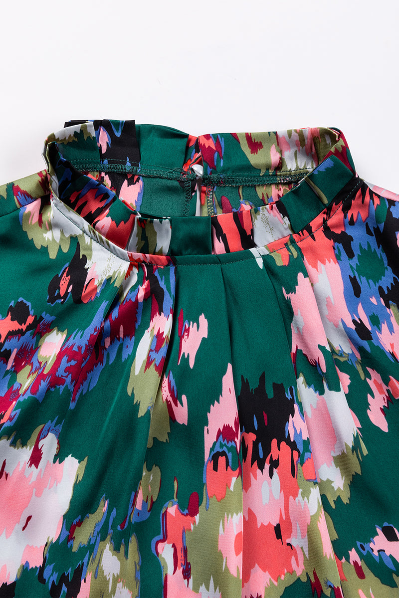 KaleaBoutique Abstract Print Smocked Cuffs Frilled Neck Blouse - KaleaBoutique.com