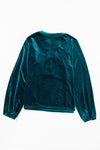 KaleaBoutique Lantern Sleeve Beaded Split V Neck Velvet Top - KaleaBoutique.com