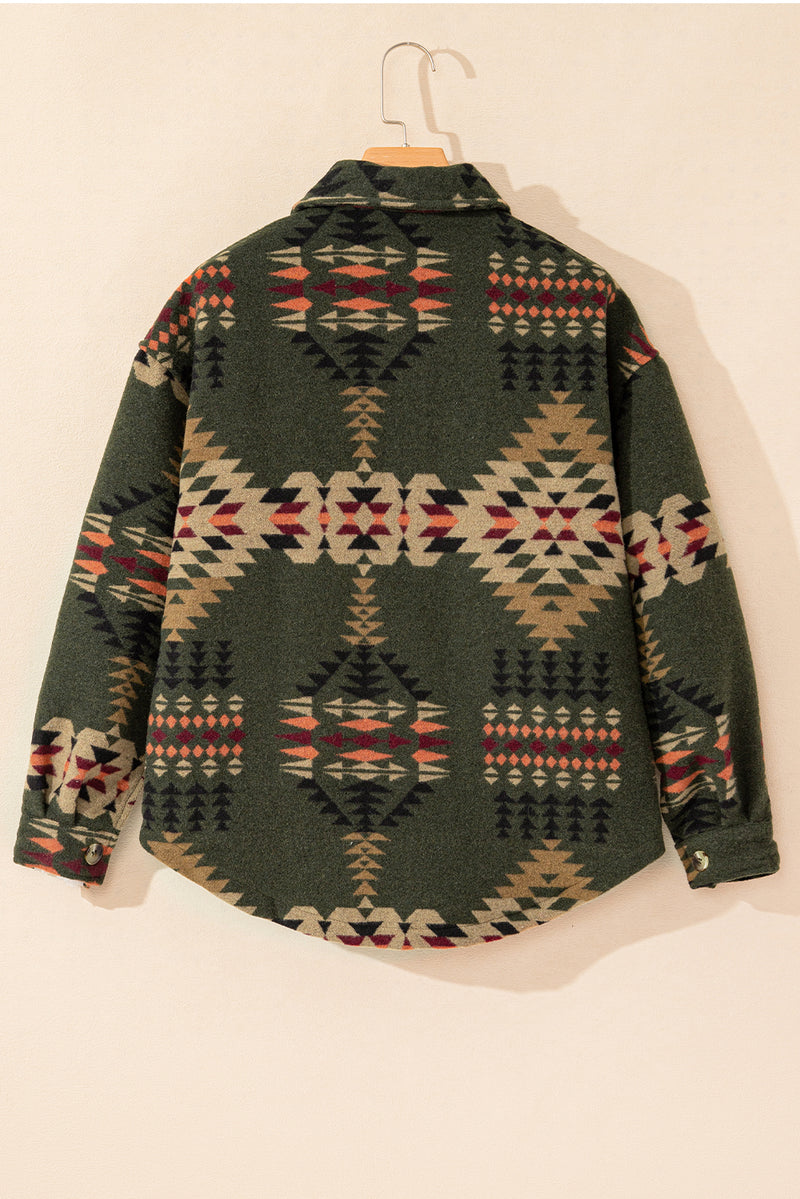 KaleaBoutique Aztec Print Flap Pockets Long Sleeve Shacket - KaleaBoutique.com