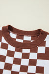 KaleaBoutique Checkered Print Drop Shoulder Round Neck Sweater - KaleaBoutique.com