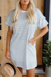 Ruffled Short Sleeve Crew Neck T Shirt Shift Mini Dress - KaleaBoutique.com