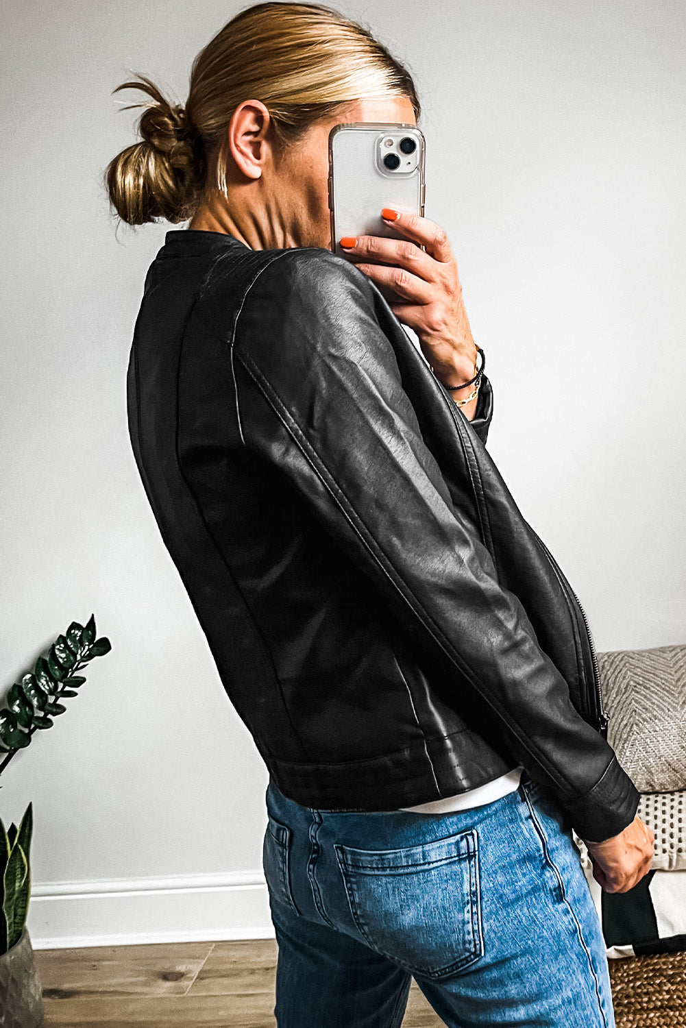 KaleaBoutique Solid Faux Leather Zipper Slim Fit Bomber Jacket - KaleaBoutique.com