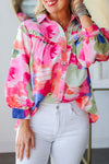 KaleaBoutique Abstract Printed Lantern Sleeve Frilled Button Front Collared Shirt - KaleaBoutique.com