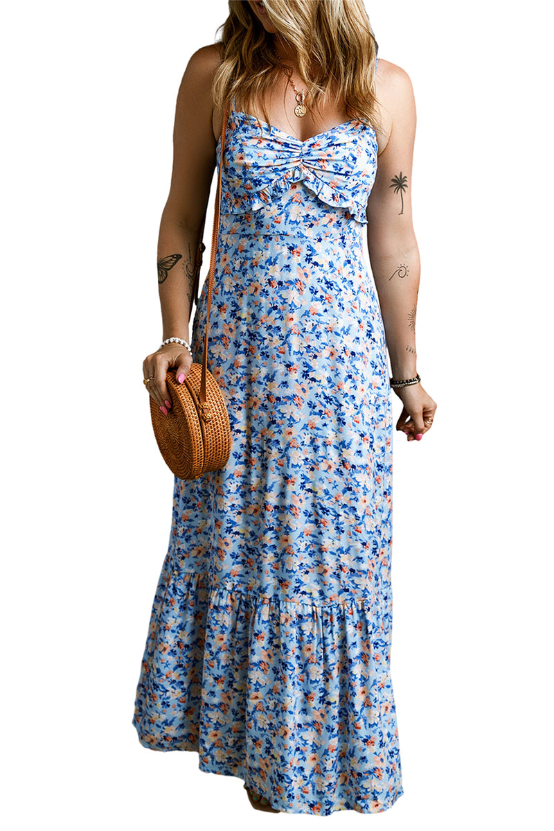 KaleaBoutique Floral Print Ruffled Ruched Maxi Dress - KaleaBoutique.com