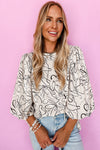 KaleaBoutique Abstract Print Balloon Sleeve Crew Neck Blouse - KaleaBoutique.com