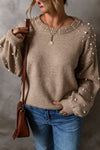 KaleaBoutique Pearled Drop Shoulder Round Neck Sweater - KaleaBoutique.com