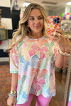 KaleaBoutique Stylish Bowknot Printed Waffle Crewneck Loose Short Sleeve Top - KaleaBoutique.com