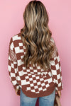 KaleaBoutique Checkered Print Drop Shoulder Round Neck Sweater - KaleaBoutique.com