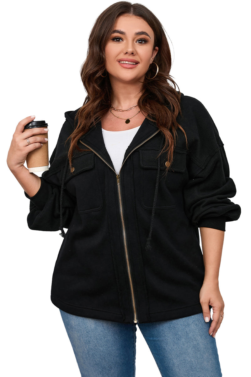 KaleaBoutique Plus Size Bishop Sleeve Zip Up Hooded Jacket - KaleaBoutique.com