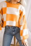 KaleaBoutique Checkered Bishop Sleeve Sweater - KaleaBoutique.com