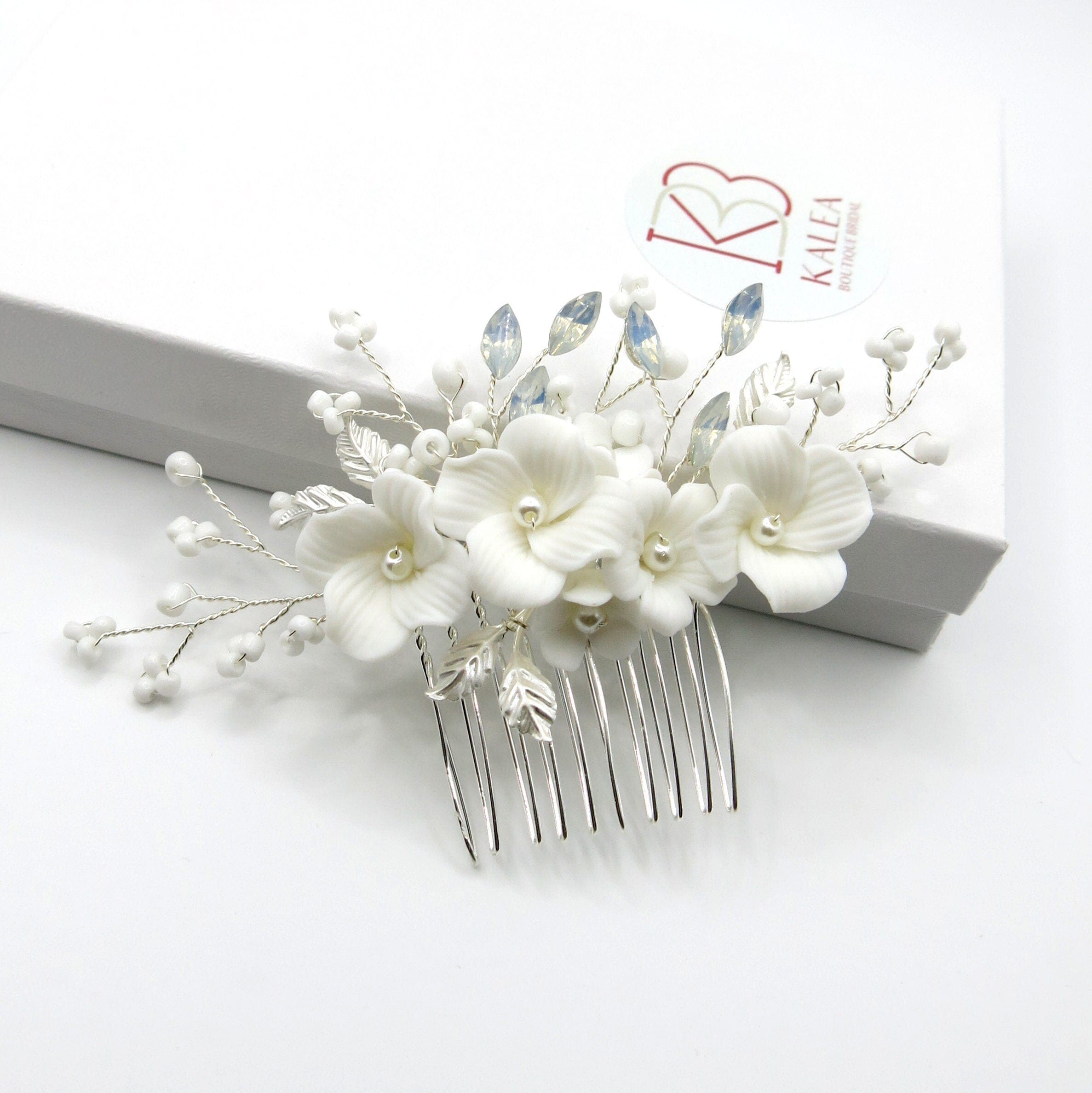 Ceramic Bridal Comb, Pearl and Crystal Wedding Comb, Floral Bridal Comb, Small Wedding Comb, Floral Bridal Hair top Comb