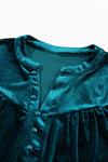 KaleaBoutique Lantern Sleeve Beaded Split V Neck Velvet Top - KaleaBoutique.com