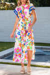 KaleaBoutique Ricrac Trim Flutter Sleeve Buttoned Floral Maxi Dress - KaleaBoutique.com