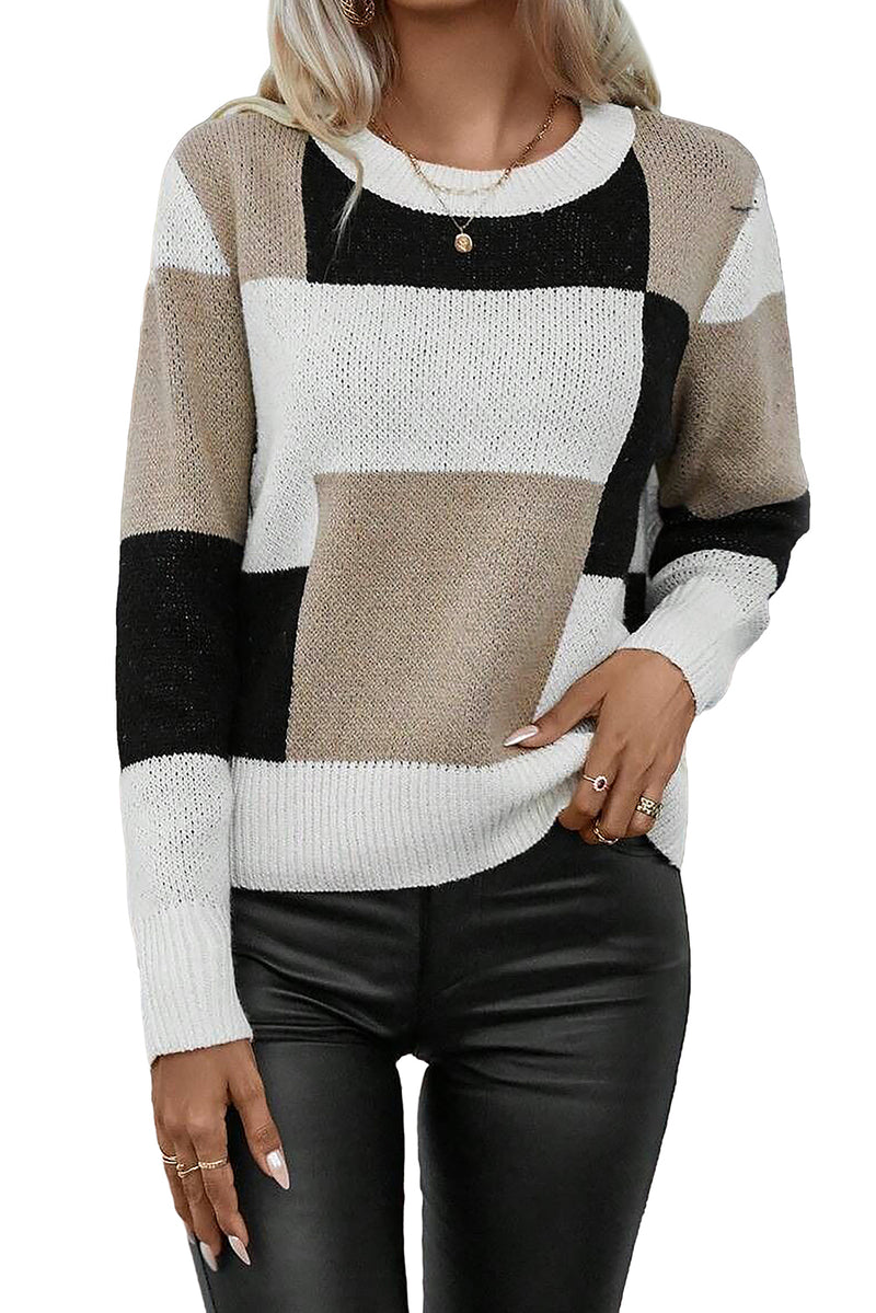 KaleaBoutique Plaid Patchwork Long Sleeve Knitted Sweater - KaleaBoutique.com