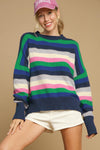 KaleaBoutique Rainbow Striped Crew Neck Drop Shoulder Sweater - KaleaBoutique.com