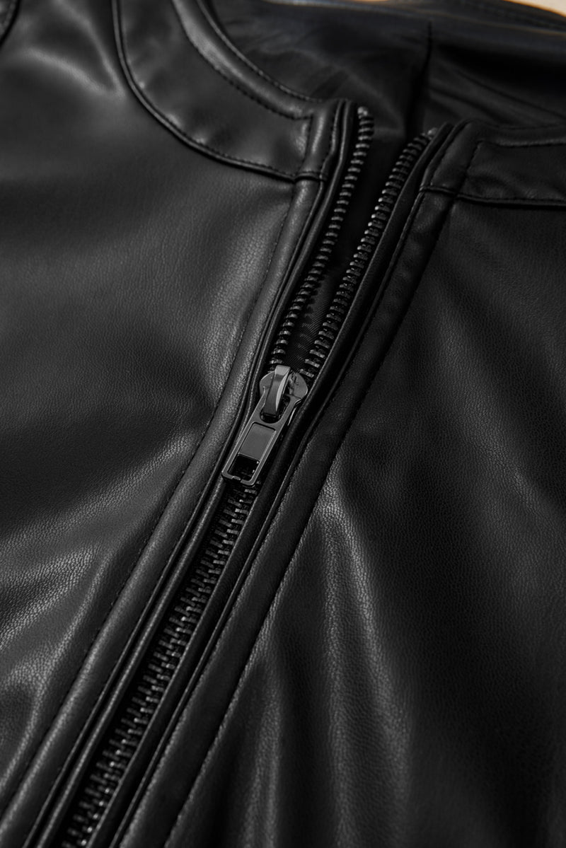 KaleaBoutique Solid Faux Leather Zipper Slim Fit Bomber Jacket - KaleaBoutique.com