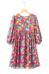 KaleaBoutique Floral Print Tie Split Neck Bubble Sleeve Babydoll Dress - KaleaBoutique.com