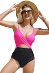 KaleaBoutique Beautiful Eye-Catching Crossover Colorblock Cutout One Piece Swimsuit