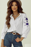 KaleaBoutique Floral Embroidered Bracelet Sleeve Shirt - KaleaBoutique.com