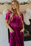 KaleaBoutique Velvet Short Sleeve Shirred Waist Tiered Maxi Dress - KaleaBoutique.com