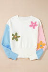 KaleaBoutique Floral Embroidered Colorblock Fuzzy Drop Shoulder Sweater - KaleaBoutique.com