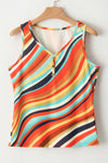 KaleaBoutique Stylish Wavy Striped Buttoned V Neck Tank Top - KaleaBoutique.com