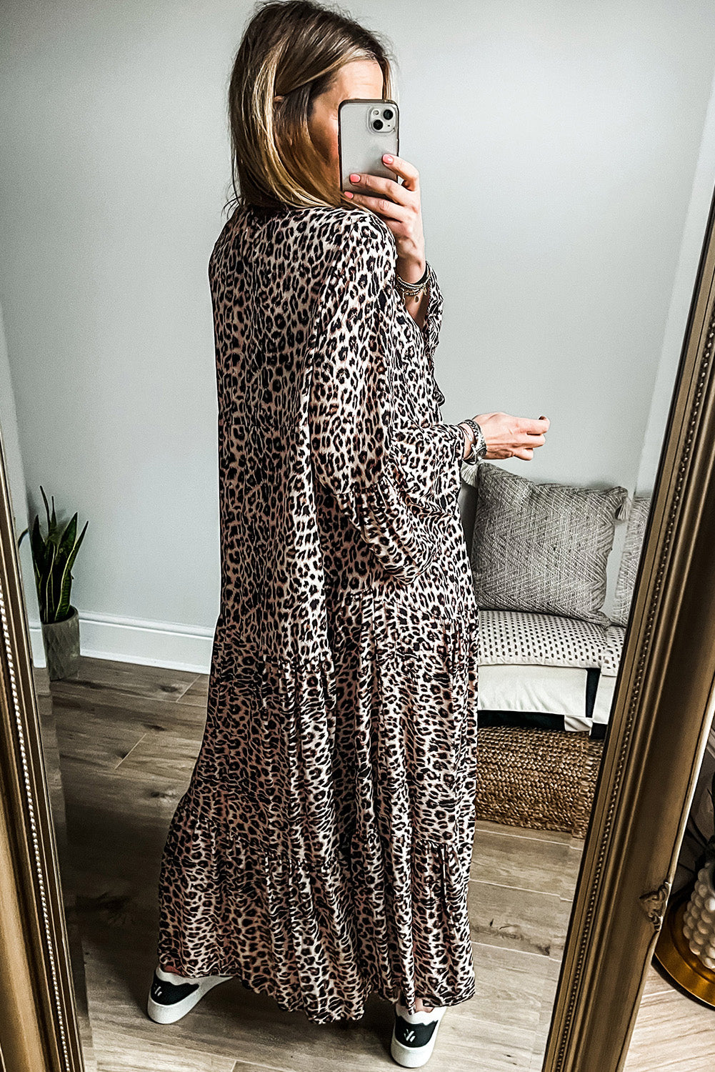 KaleaBoutique Leopard Print Tiered Wide Sleeve Maxi Dress - KaleaBoutique.com