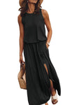 KaleaBoutique Solid Sleeveless Tunic Maxi Dress with Split - KaleaBoutique.com