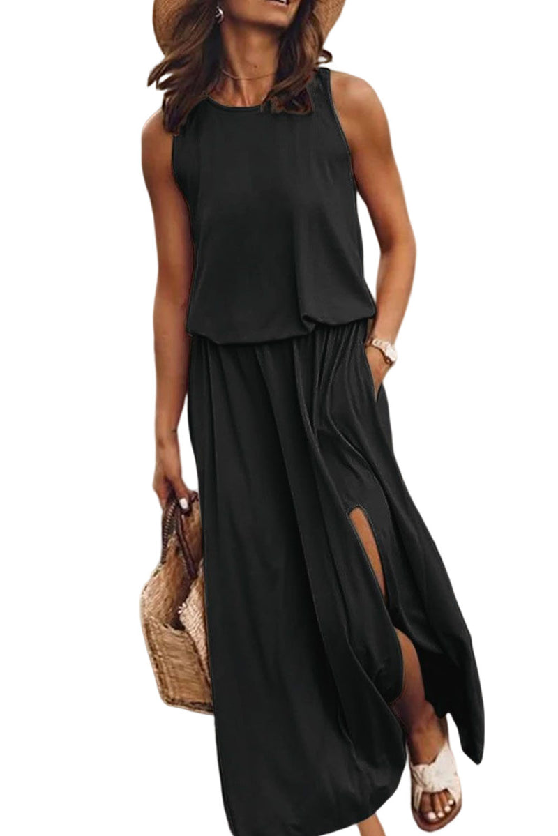 KaleaBoutique Solid Sleeveless Tunic Maxi Dress with Split - KaleaBoutique.com