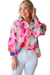 KaleaBoutique Abstract Printed Lantern Sleeve Frilled Button Front Collared Shirt - KaleaBoutique.com