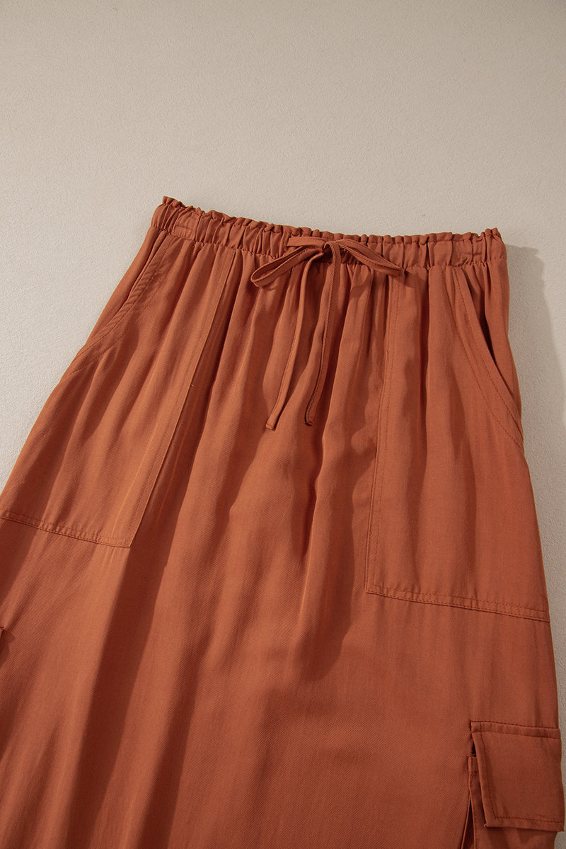 KaleaBoutique Mineral Wash Cargo Pocket Drawstring Waist Maxi Skirt - KaleaBoutique.com