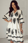 KaleaBoutique Western Geometric Print 3/4 Sleeve Loose Midi Dress - KaleaBoutique.com