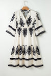 KaleaBoutique Western Geometric Print 3/4 Sleeve Loose Midi Dress - KaleaBoutique.com