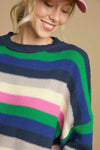 KaleaBoutique Rainbow Striped Crew Neck Drop Shoulder Sweater - KaleaBoutique.com