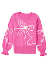 KaleaBoutique Corded Flower Bow Ribbed Trim Casual Sweater - KaleaBoutique.com